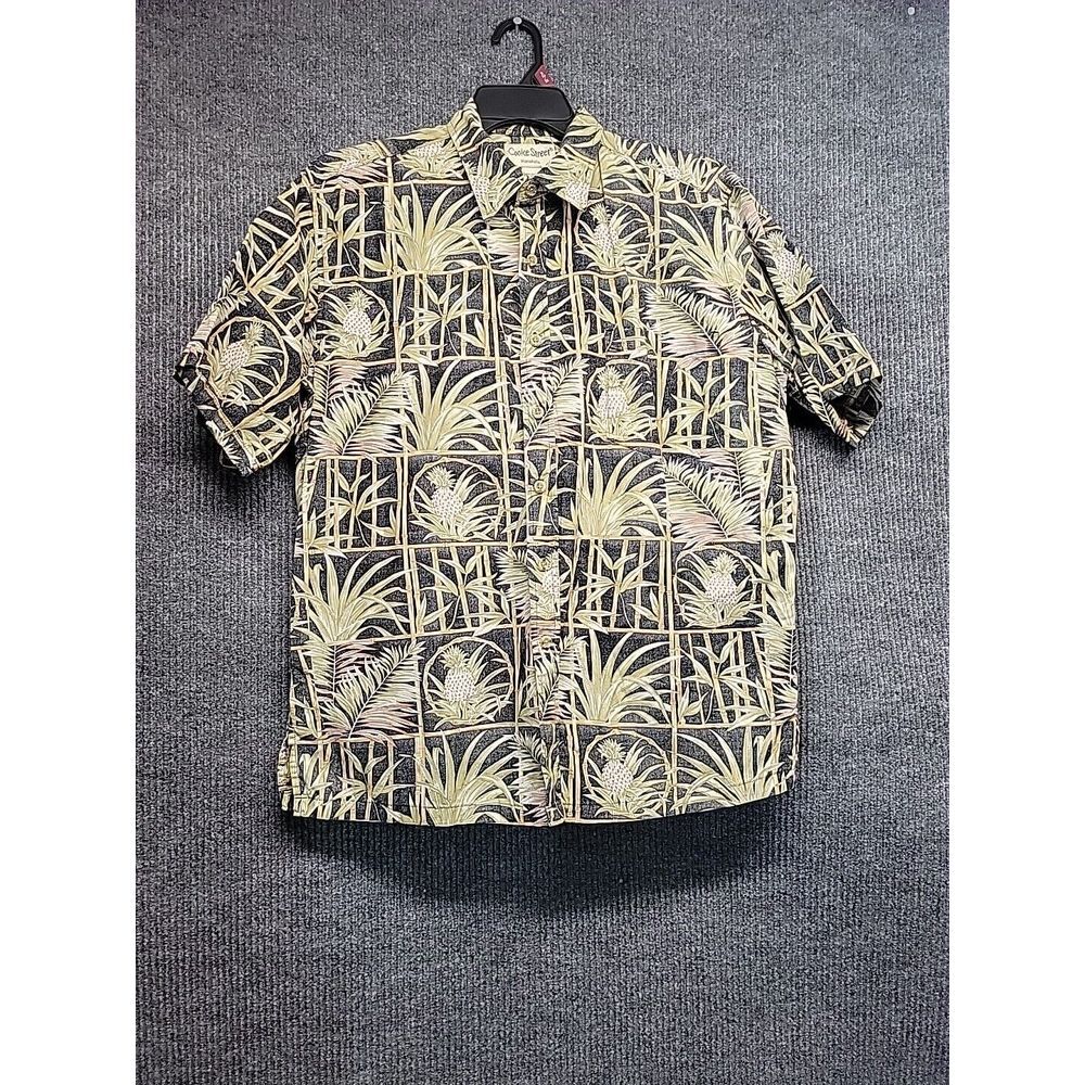 Cooke Street Honolulu Mens Large Pineapple Bamboo Tropical Cotton‎ Aloha Shirt L